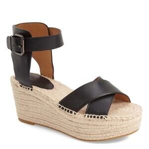 Coach Women's Primrose Black Leather Espadrille Wedge 7.5 Classic Summer Shoe!